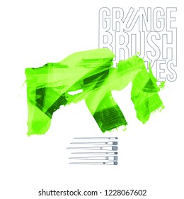 Green brush stroke and texture. Grunge vector abstract hand - painted element. Underline and border design.