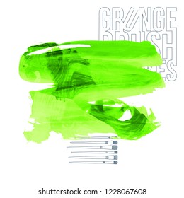 Green brush stroke and texture. Grunge vector abstract hand - painted element. Underline and border design.
