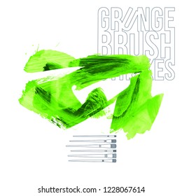 Green brush stroke and texture. Grunge vector abstract hand - painted element. Underline and border design.