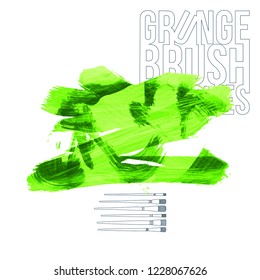 Green brush stroke and texture. Grunge vector abstract hand - painted element. Underline and border design.