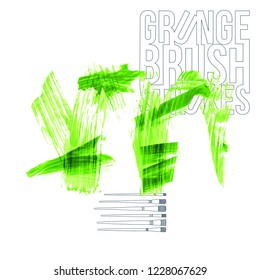 Green brush stroke and texture. Grunge vector abstract hand - painted element. Underline and border design.