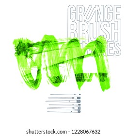 Green brush stroke and texture. Grunge vector abstract hand - painted element. Underline and border design.