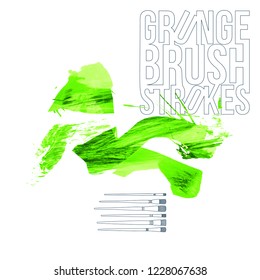 Green brush stroke and texture. Grunge vector abstract hand - painted element. Underline and border design.