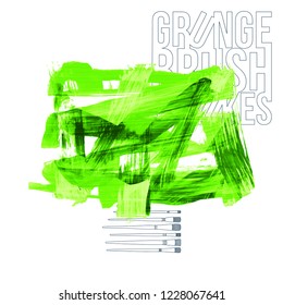 Green brush stroke and texture. Grunge vector abstract hand - painted element. Underline and border design.