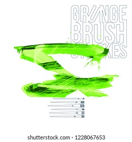 Green brush stroke and texture. Grunge vector abstract hand - painted element. Underline and border design.