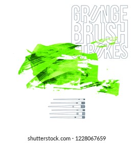 Green brush stroke and texture. Grunge vector abstract hand - painted element. Underline and border design.