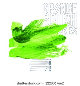 Green brush stroke and texture. Grunge vector abstract hand - painted element. Underline and border design.