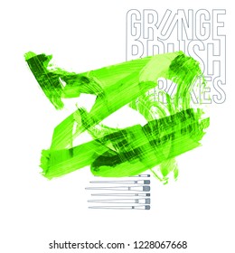 Green brush stroke and texture. Grunge vector abstract hand - painted element. Underline and border design.
