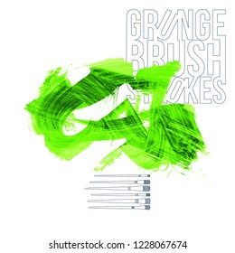 Green brush stroke and texture. Grunge vector abstract hand - painted element. Underline and border design.