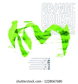 Green brush stroke and texture. Grunge vector abstract hand - painted element. Underline and border design.