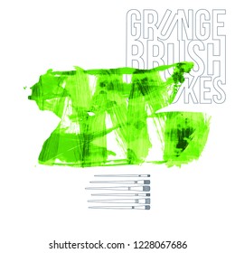 Green brush stroke and texture. Grunge vector abstract hand - painted element. Underline and border design.