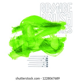 Green brush stroke and texture. Grunge vector abstract hand - painted element. Underline and border design.