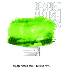 Green brush stroke and texture. Grunge vector abstract hand - painted element. Underline and border design.