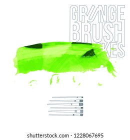 Green brush stroke and texture. Grunge vector abstract hand - painted element. Underline and border design.