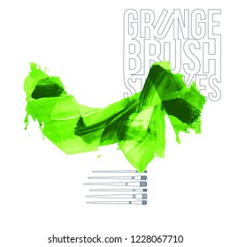 Green brush stroke and texture. Grunge vector abstract hand - painted element. Underline and border design.