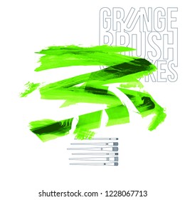 Green brush stroke and texture. Grunge vector abstract hand - painted element. Underline and border design.
