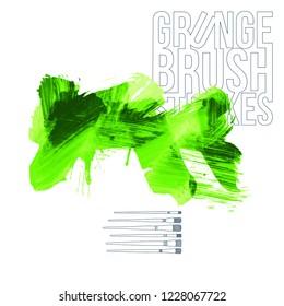 Green brush stroke and texture. Grunge vector abstract hand - painted element. Underline and border design.