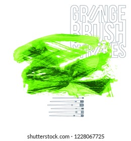 Green brush stroke and texture. Grunge vector abstract hand - painted element. Underline and border design.