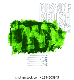 Green brush stroke and texture. Grunge vector abstract hand - painted element. Underline and border design.