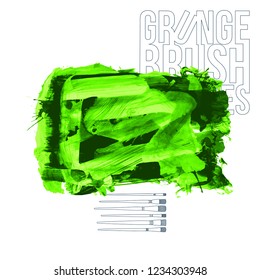 Green brush stroke and texture. Grunge vector abstract hand - painted element. Underline and border design.
