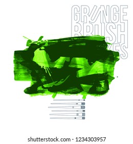 Green brush stroke and texture. Grunge vector abstract hand - painted element. Underline and border design.