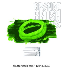 Green brush stroke and texture. Grunge vector abstract hand - painted element. Underline and border design.