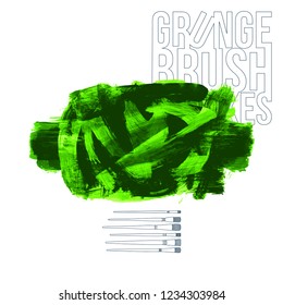 Green brush stroke and texture. Grunge vector abstract hand - painted element. Underline and border design.
