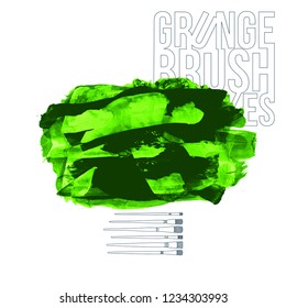 Green brush stroke and texture. Grunge vector abstract hand - painted element. Underline and border design.