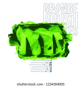 Green brush stroke and texture. Grunge vector abstract hand - painted element. Underline and border design.