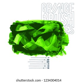 Green brush stroke and texture. Grunge vector abstract hand - painted element. Underline and border design.