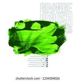 Green brush stroke and texture. Grunge vector abstract hand - painted element. Underline and border design.