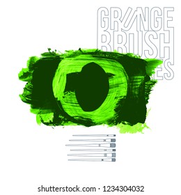Green brush stroke and texture. Grunge vector abstract hand - painted element. Underline and border design.