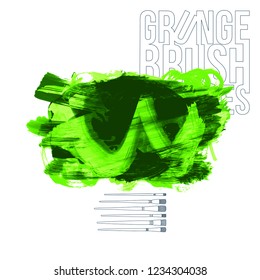 Green brush stroke and texture. Grunge vector abstract hand - painted element. Underline and border design.