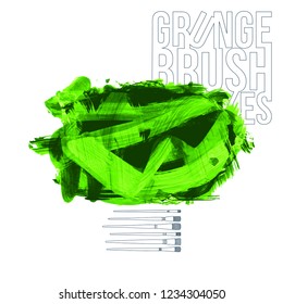 Green brush stroke and texture. Grunge vector abstract hand - painted element. Underline and border design.