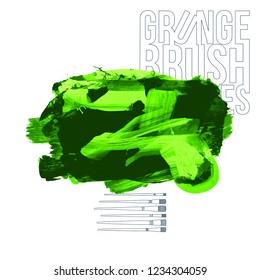 Green brush stroke and texture. Grunge vector abstract hand - painted element. Underline and border design.