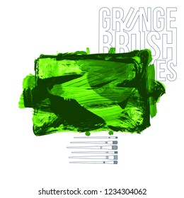 Green brush stroke and texture. Grunge vector abstract hand - painted element. Underline and border design.