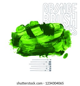 Green brush stroke and texture. Grunge vector abstract hand - painted element. Underline and border design.