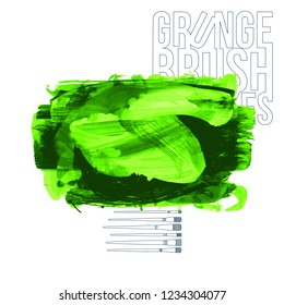 Green brush stroke and texture. Grunge vector abstract hand - painted element. Underline and border design.