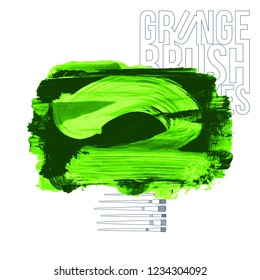 Green brush stroke and texture. Grunge vector abstract hand - painted element. Underline and border design.