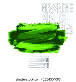 Green brush stroke and texture. Grunge vector abstract hand - painted element. Underline and border design.