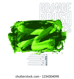 Green brush stroke and texture. Grunge vector abstract hand - painted element. Underline and border design.