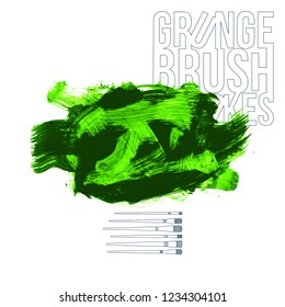 Green brush stroke and texture. Grunge vector abstract hand - painted element. Underline and border design.