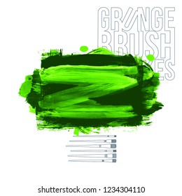Green brush stroke and texture. Grunge vector abstract hand - painted element. Underline and border design.