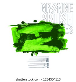 Green brush stroke and texture. Grunge vector abstract hand - painted element. Underline and border design.