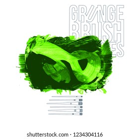 Green brush stroke and texture. Grunge vector abstract hand - painted element. Underline and border design.