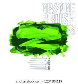 Green brush stroke and texture. Grunge vector abstract hand - painted element. Underline and border design.