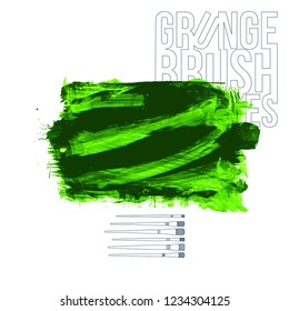 Green brush stroke and texture. Grunge vector abstract hand - painted element. Underline and border design.