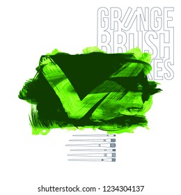 Green brush stroke and texture. Grunge vector abstract hand - painted element. Underline and border design.