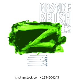Green brush stroke and texture. Grunge vector abstract hand - painted element. Underline and border design.
