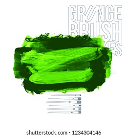 Green brush stroke and texture. Grunge vector abstract hand - painted element. Underline and border design.